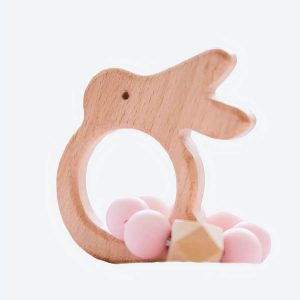 Hochet de dentition en bois et silicone pour bébé