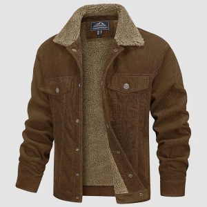Veste Homme Élégante en Velours Côtelé Doublée Sherpa – Manteau Trucker Chaud