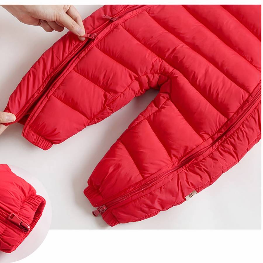 Doudoune bébé barbotteuse rouge avec capuche – Image 4