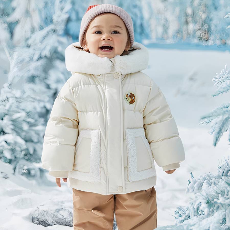 Doudoune bébé douillette pour bébé beige avec capuche – Image 4