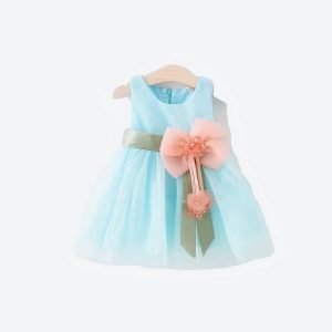 Déguisement bébé robe bleue avec grosse fleur à la taille pour déguisement de princesse