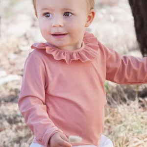 T-shirt anti-UV Chloe corail à volants - LES PETITS DORÉS