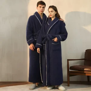 Peignoir de Confort Sherpa Unisexe – Robe de Chambre Douce en Molleton Chaud avec Ceinture et Poches, Vêtement d’Hiver Douillet pour Hommes et Femmes