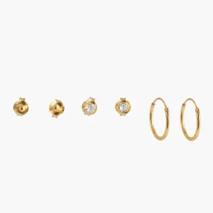 Set 3 paires de boucles d'oreilles - zircon et argent garanti 925