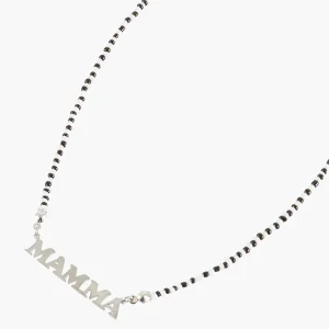 Collier Mamma en acier inoxydable argenté et perles de rocaille