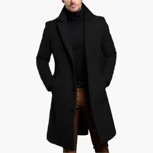 Manteau Classique Homme à Boutonnage Simple en Mélange Laine – Trench Élégant d’Hiver