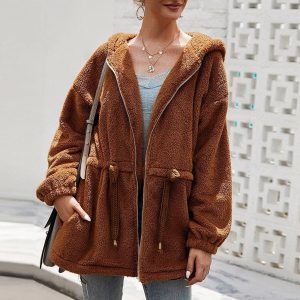 Veste Polaire Épaissie Oversize Femme avec Capuche – Confort Élégant pour l’Hiver
