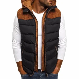 Veste sans manches à capuche en coton chaud pour homme avec intérieur matelassé
