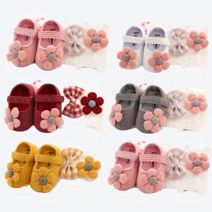Chaussures en coton à motif de fleur pour nouveau-né