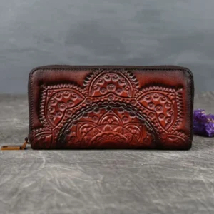 Portefeuille Vintage en Cuir Rétro et Imprimé