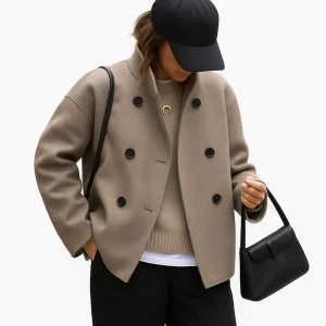 Veste Courte Classique pour Femme – Manteau Oversize Croisé à Boutonnage Double