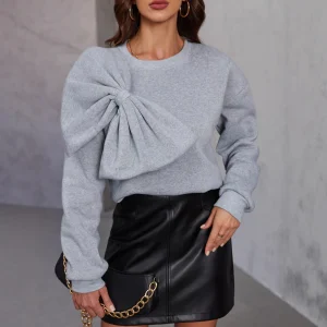 Pull en Maille Élégant pour Femme avec Nœud – Pull Doux à Manches Longues