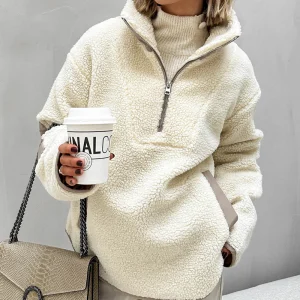 Pull Doux en Laine Polaire pour Femme à Revers – Coupe Ample et Chaleur Confortable