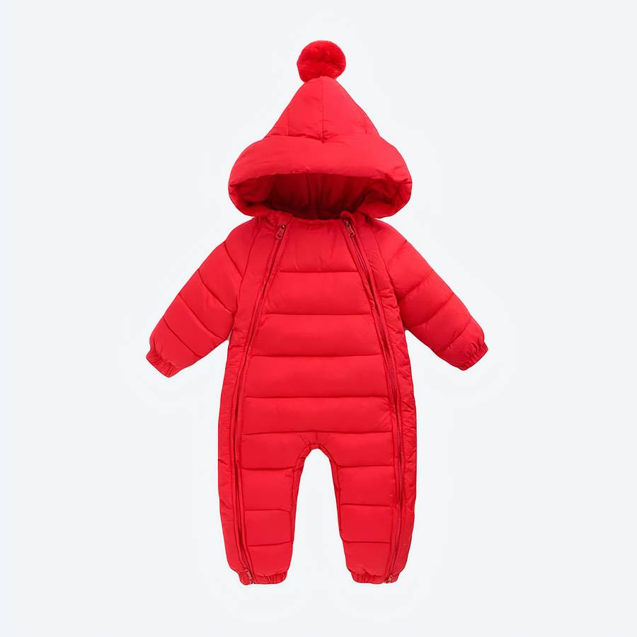 Doudoune bébé barbotteuse rouge avec capuche – Image 2