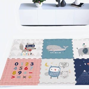 Tapis de jeu puzzle bleu en 6 pièces pour bébé