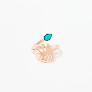 Bague feuille dorée et pierre fantaisie verte