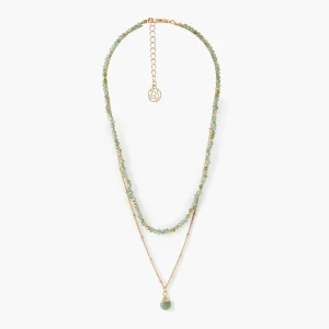 Collier 2 rangs chaîne et pierres avec pendentif