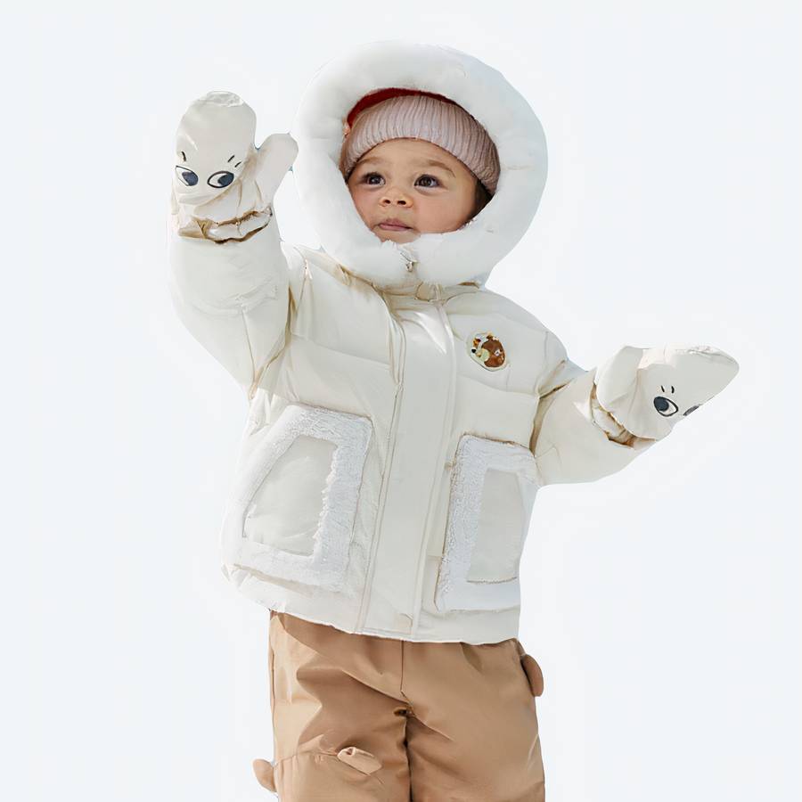 Doudoune bébé douillette pour bébé beige avec capuche – Image 2