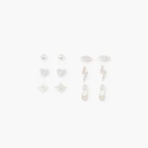 Set de 6 paires de petites puces d'oreilles argentées