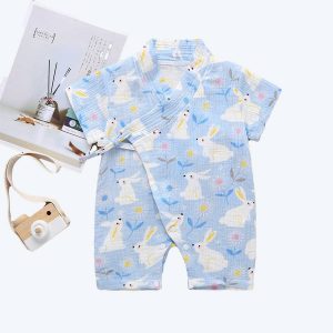 Tenue d’été style kimono à manches courtes motif lapin pour bébé
