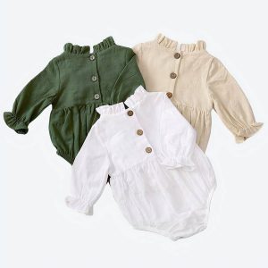 Barboteuse en coton à manches longues et volants pour bébé