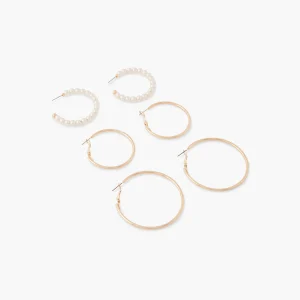 Set de 3 créoles lisses et perlées