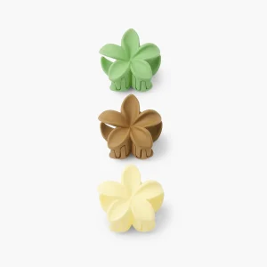 Set de 3 mini pinces cheveux fleurs vert, marron, jaune