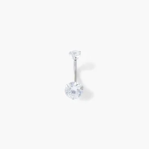 Piercing stud pour nombril argenté double strass de zirconium