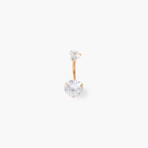 Piercing stud pour nombril doré double strass de zirconium
