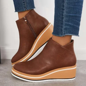Bottines à plateforme en cuir avec fermeture éclair pour femme – Confort et style quotidien