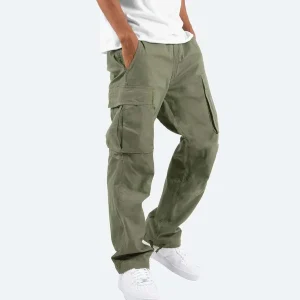 Pantalon Cargo Homme Coupe Ample à Jambes Larges – Pantalon Décontracté en Coton Mélangé