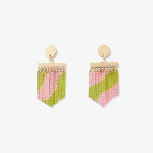 Boucles d'oreilles Balagane chaines imprimées rayures rose et vert