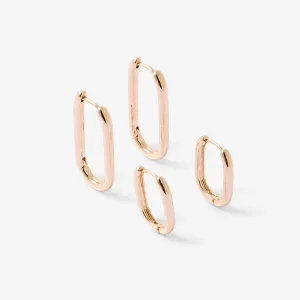 Set de 2 paires de créoles rectangles dorées