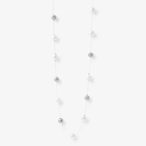 Sautoir perles assorties argentées