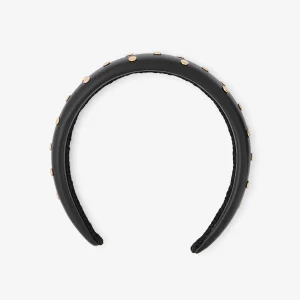 Serre-tête noir effet cuir à clous dorés