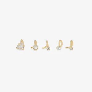 Set de 5 piercings nez strass de zircon et argent garanti 925 doré