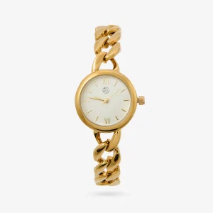 Montre cadran rond bracelet à maillons dorés