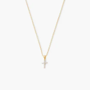 Collier pendentif croix strassée acier inoxydable