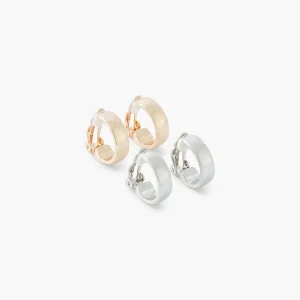 Set x2 paires demi créoles à clips dorées et argentées