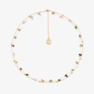 Collier 2 rangs acier inoxydable avec pierres à facettes