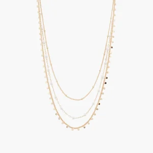 Collier 3 rangs chaine fine et perles