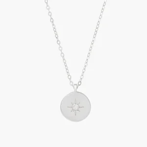 Collier chaîne fine argent 925 à médaillon serti d'un diamant