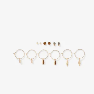 Set x6 paires boucles d'oreilles : puces et créoles à pendentifs