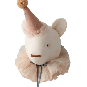 Trophée mural Ours beige chapeau rose étoilé