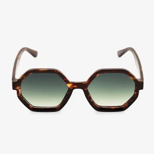 Lunettes de soleil écaille marron forme octogonale