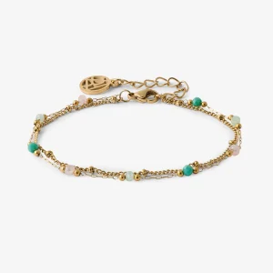 Bracelet chaîne 2 rangs perles facettées vertes acier inoxydable