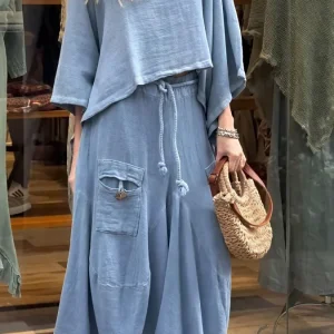 Ensemble 2 pièces femme ample – Haut large et pantalon fluide avec poches