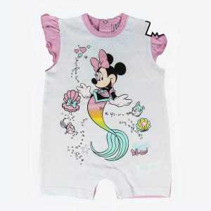 Barboteuse à manches courtes pour bébé Minnie Mouse Rose Turquoise