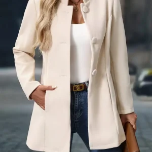 Manteau d’Hiver Mi-Long Élégant pour Femme – Manteau à Col Montant Boutonné