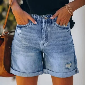 Short en jean taille haute décontracté – Look estival incontournable